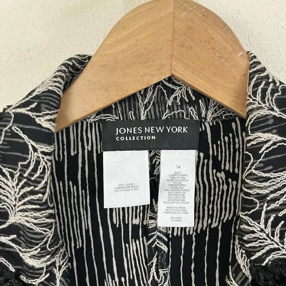 Jones New York Collection Embroidered Mesh Jacket Blazer Women’s 14 Silk